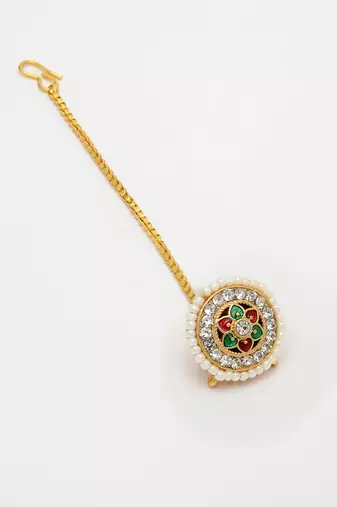 women gold-plated cz stone-studded borla maang tikka