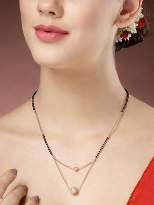women rose gold cz stone-studded & beaded layered mangalsutra 1