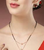 women rose gold cz stone-studded & beaded layered mangalsutra