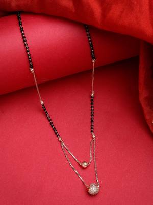women rose gold cz stone-studded & beaded layered mangalsutra 2
