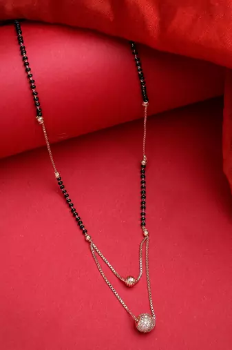 women rose gold cz stone-studded & beaded layered mangalsutra