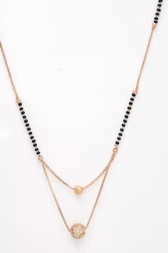 women rose gold cz stone-studded & beaded layered mangalsutra