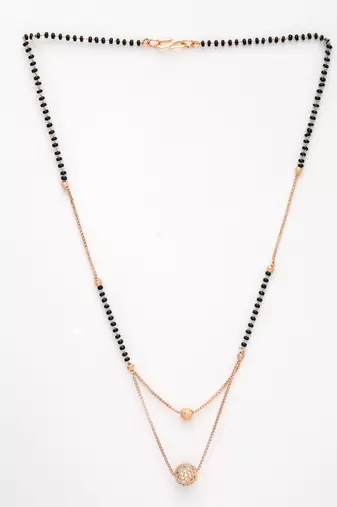 women rose gold cz stone-studded & beaded layered mangalsutra