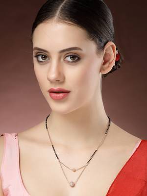 women rose gold cz stone-studded & beaded layered mangalsutra 5