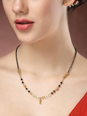women short mangalsutra designs gold plated & black beaded mangalsutra 1