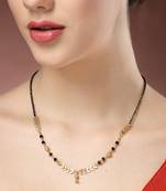women short mangalsutra designs gold plated & black beaded mangalsutra