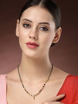 women short mangalsutra designs gold plated & black beaded mangalsutra 5