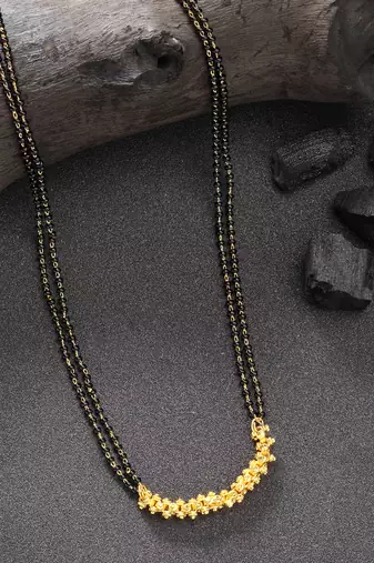 women gold-plated black beaded mangalsutra
