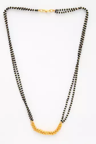 women gold-plated black beaded mangalsutra