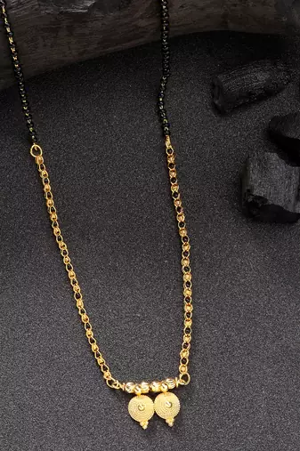women gold-plated black beaded mangalsutra