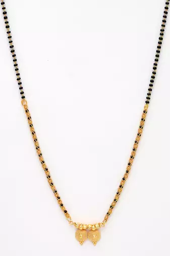 women gold-plated black beaded mangalsutra
