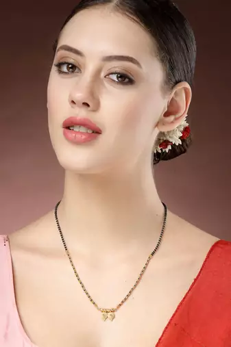 women gold-plated black beaded mangalsutra