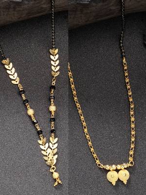 women set of 2 gold-plated black beaded mangalsutra 1