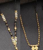 women set of 2 gold-plated black beaded mangalsutra