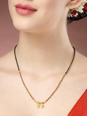 women set of 2 gold-plated black beaded mangalsutra 2