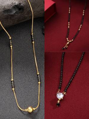 women set of 3 gold-plated cz stone-studded & beaded mangalsutra 1