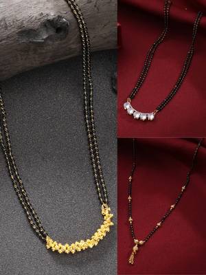 women set of 3 gold-plated cz stone-studded & beaded mangalsutra 1