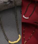 women set of 3 gold-plated cz stone-studded & beaded mangalsutra
