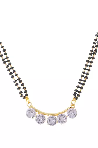 women set of 3 gold-plated cz stone-studded & beaded mangalsutra
