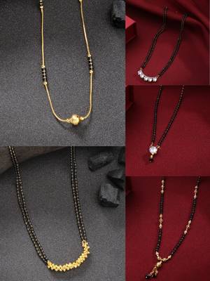 women set of 5 gold-plated cz stone-studded & beaded mangalsutra 1