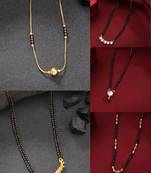 women set of 5 gold-plated cz stone-studded & beaded mangalsutra