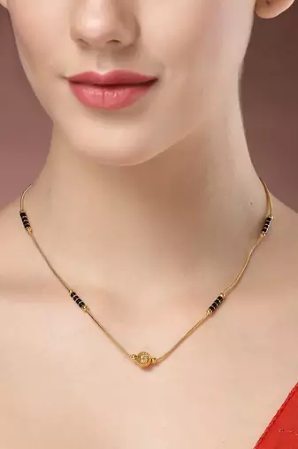 women set of 5 gold-plated cz stone-studded & beaded mangalsutra