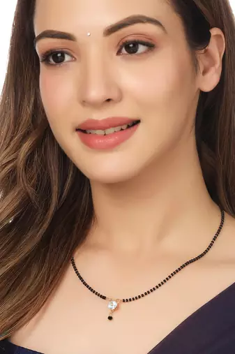 women set of 5 gold-plated cz stone-studded & beaded mangalsutra
