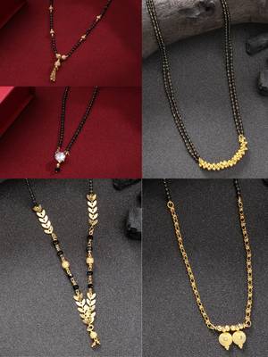 women set of 5 gold-plated black beaded mangalsutra 1