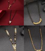 women set of 5 gold-plated black beaded mangalsutra