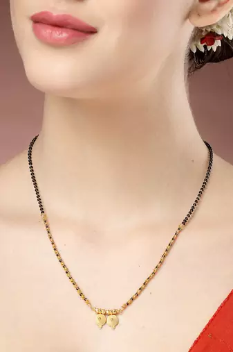 women set of 5 gold-plated black beaded mangalsutra