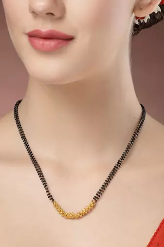 women set of 5 gold-plated black beaded mangalsutra