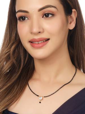 women set of 5 gold-plated black beaded mangalsutra 4