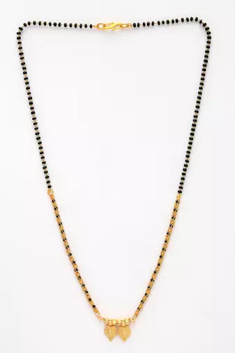 women set of 5 gold-plated black beaded mangalsutra