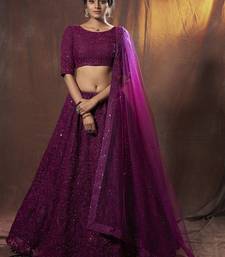 entrancing purple thread embroidered net festival lehenga set choli with dupatta