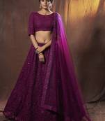 Entrancing Purple Thread Embroidered Net Festival Wear Lehenga Choli