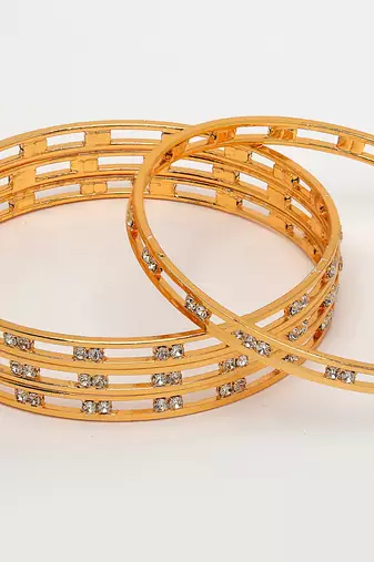 women set of 4 gold-plated cz stone-studded bangles