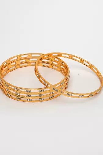 women set of 4 gold-plated cz stone-studded bangles