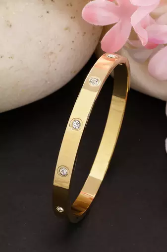 women gold-plated cz stone-studded kada bracelet