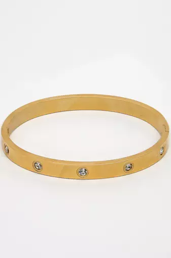 women gold-plated cz stone-studded kada bracelet