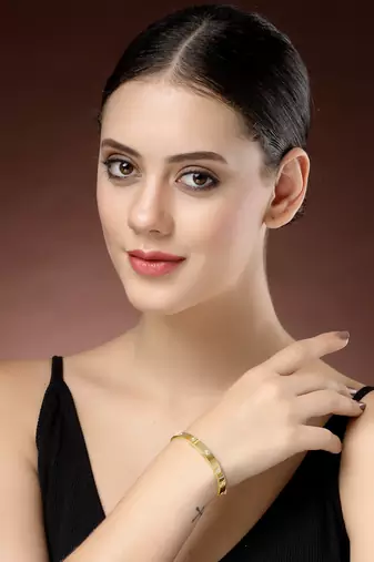 women gold-plated cz stone-studded kada bracelet