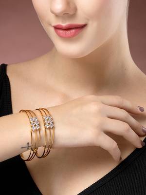 women set of 2 gold-plated cz stone-studded adjustable bangles 1