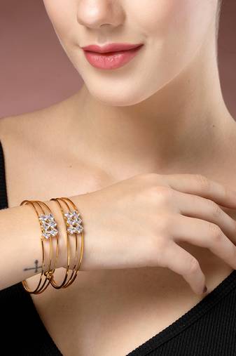women set of 2 gold-plated cz stone-studded adjustable bangles