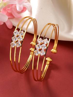 women set of 2 gold-plated cz stone-studded adjustable bangles 2