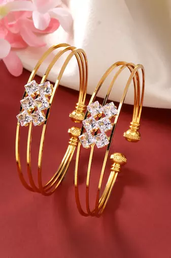 women set of 2 gold-plated cz stone-studded adjustable bangles