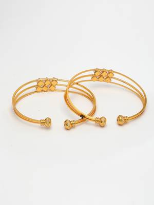 women set of 2 gold-plated cz stone-studded adjustable bangles 3