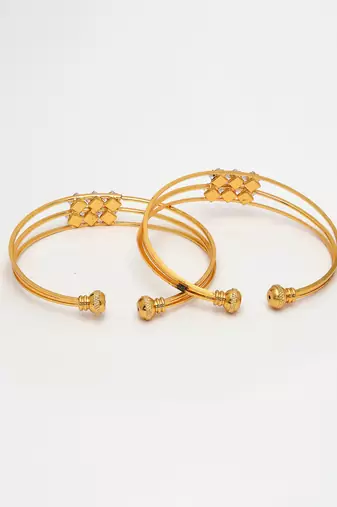 women set of 2 gold-plated cz stone-studded adjustable bangles