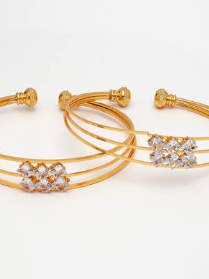 women set of 2 gold-plated cz stone-studded adjustable bangles 4