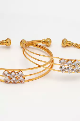 women set of 2 gold-plated cz stone-studded adjustable bangles