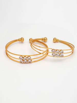 women set of 2 gold-plated cz stone-studded adjustable bangles 5