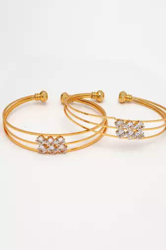 women set of 2 gold-plated cz stone-studded adjustable bangles